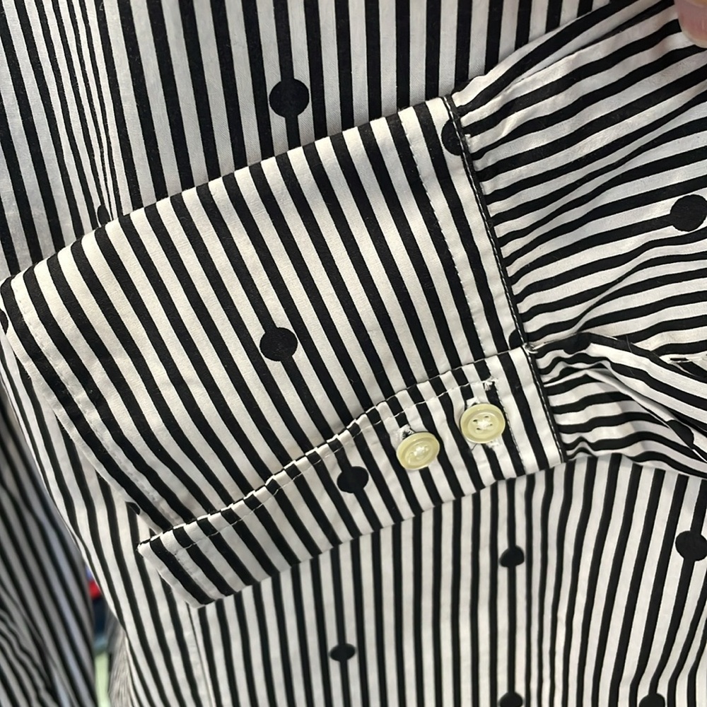 Talbots Black White Women’s Striped Polka Dot Side Zip Round Neck Cotton Blouse - Picture 4 of 8